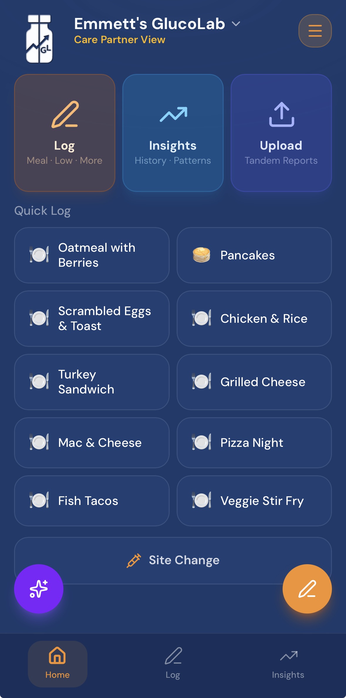 GlucoLab home screen
